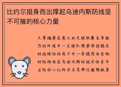 比约尔挺身而出撑起乌迪内斯防线坚不可摧的核心力量